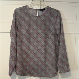 Dalia Gray and Red Plaid Long Sleeve Blouse medium